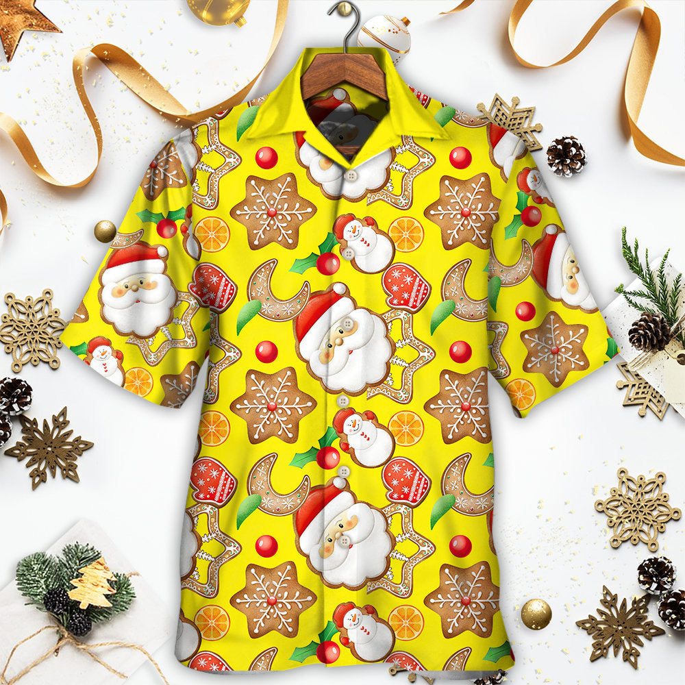Christmas Santa Snowman Gingerbread Hawaiian Shirt Fabric Pattern Detail For Tropical Vacations