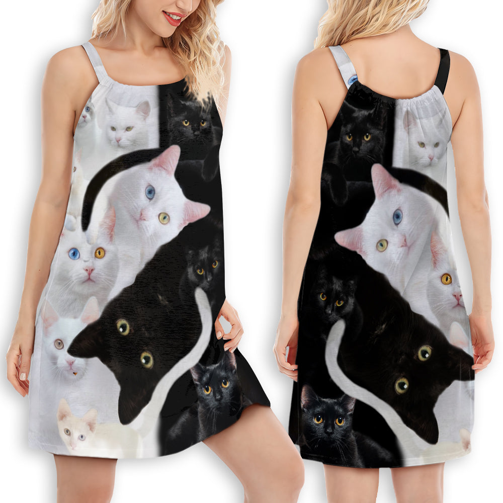 Playful Cat Attitude V-Neck Sleeveless Cami Dress For Travel And Comfortable Summer Styling