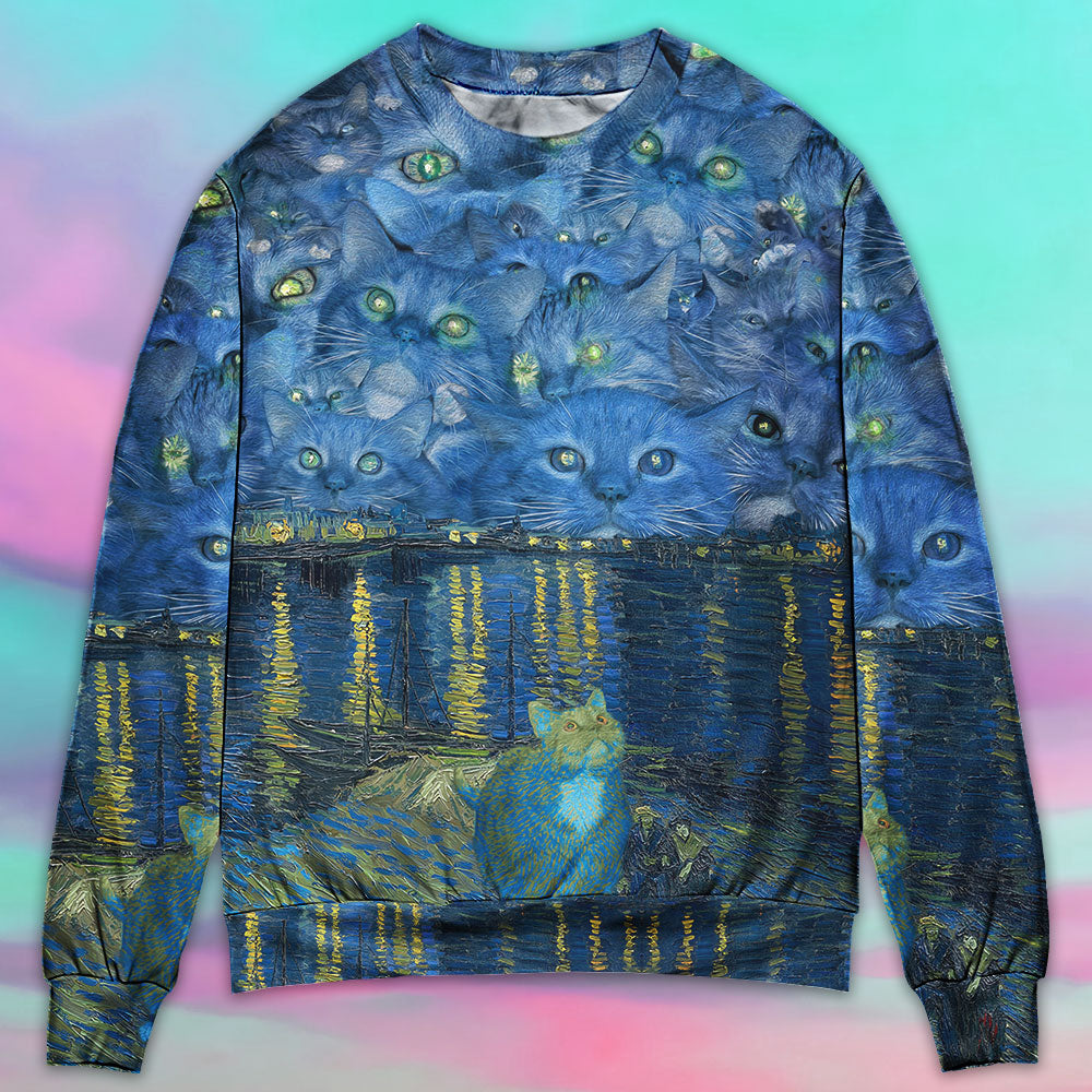 Cat Starry Night Sweater For Outdoor Activities Weekend Trips And Relaxed Everyday Outfits