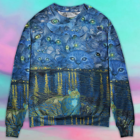Cat Starry Night Sweater For Outdoor Activities Weekend Trips And Relaxed Everyday Outfits