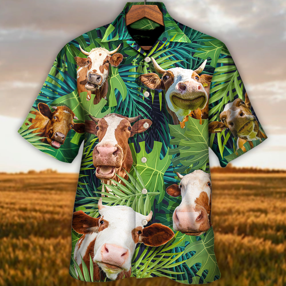 Tropical Funny Cow Face Humor Cattle Hawaiian Shirt Summer Design Detail For Tropical Vacations