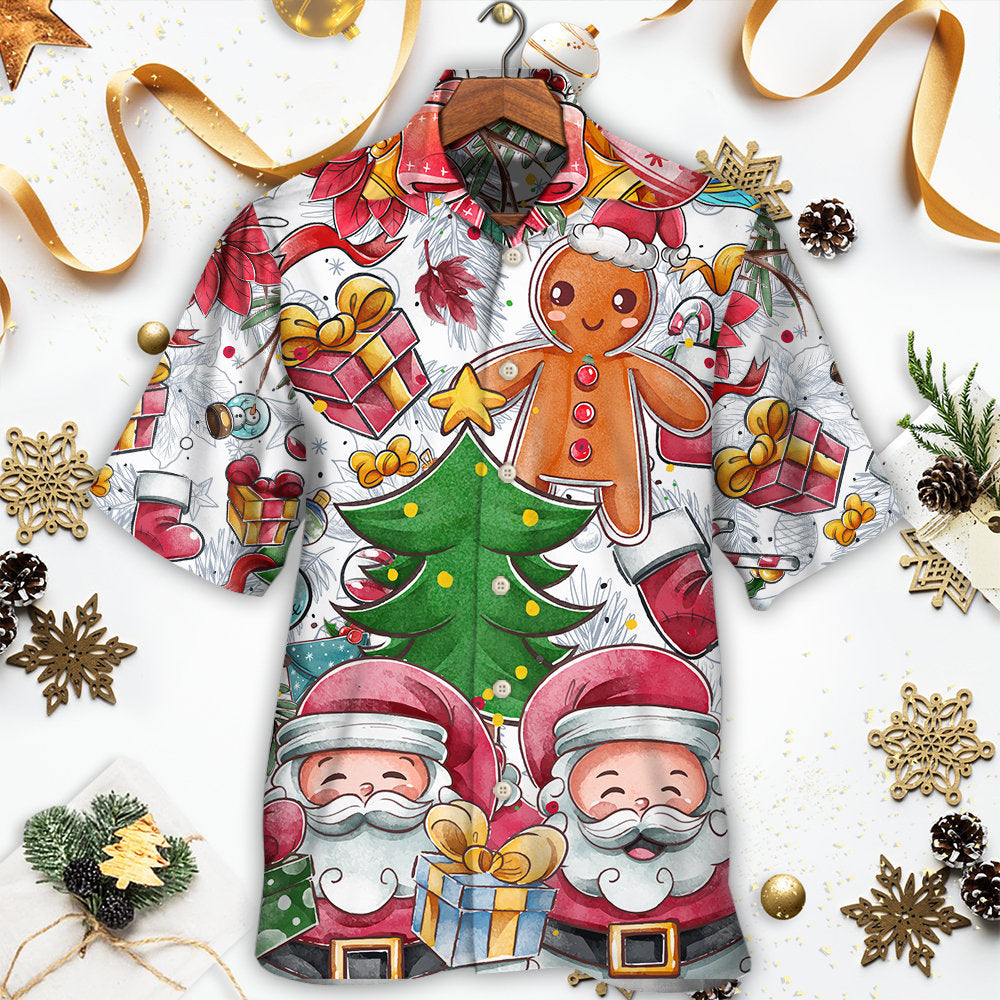 Cute Christmas Santa Snowman Gingerbread Hawaiian Shirt Relaxed Style View For Island Holidays