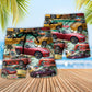 Summer Tropical Island Car Beach Shorts Pattern Detail For Casual Outings And Comfortable Daily Use