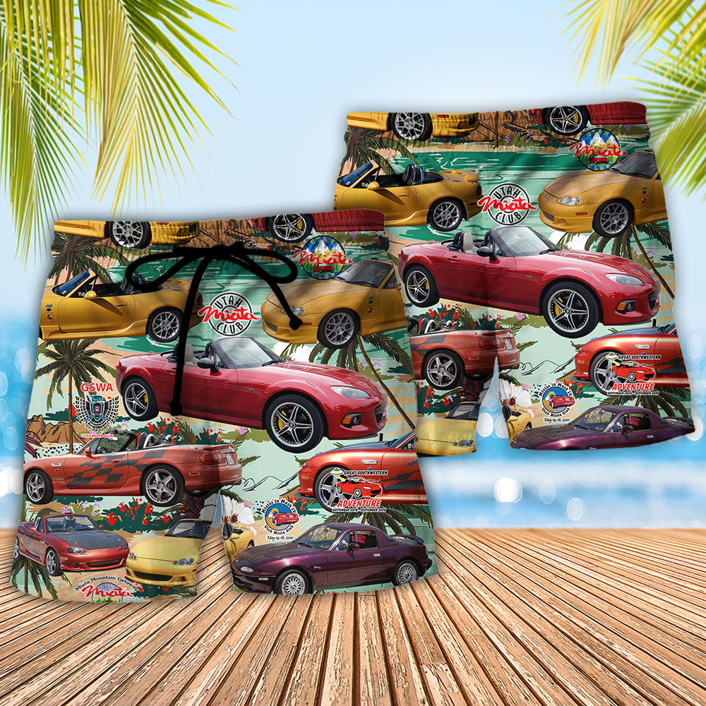 Summer Tropical Island Car Beach Shorts Pattern Detail For Casual Outings And Comfortable Daily Use
