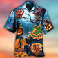 Dark Dragon Halloween Pumpkin Sky Hawaiian Shirt Pattern Detail For Vacation Travel And Daily Wear