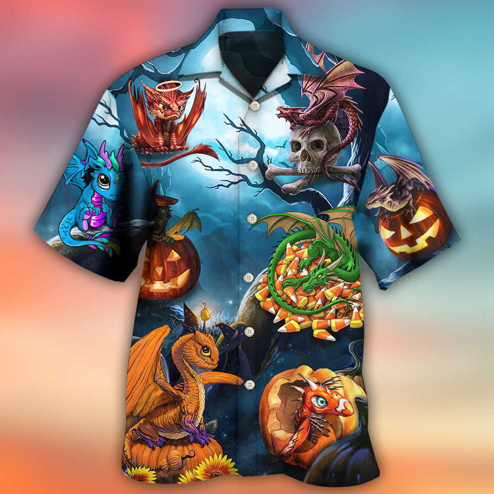 Dark Dragon Halloween Pumpkin Sky Hawaiian Shirt Pattern Detail For Vacation Travel And Daily Wear