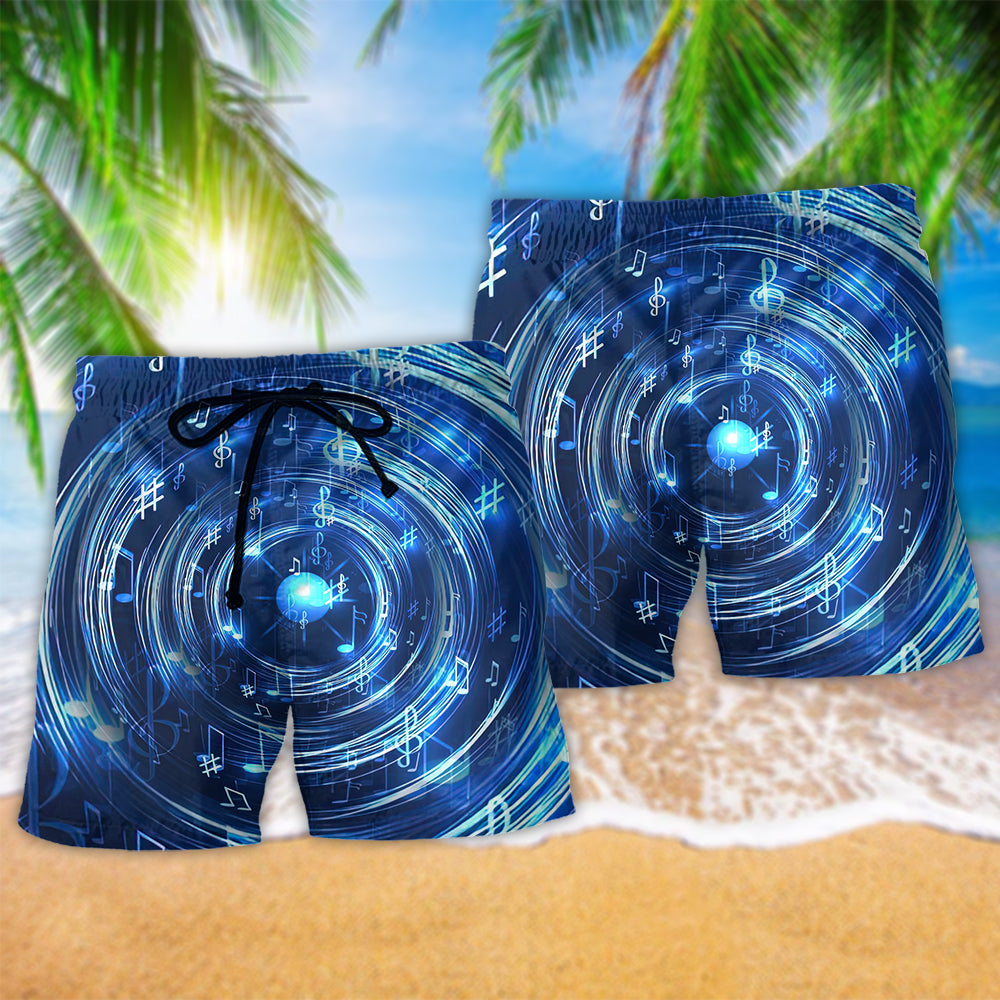 Neon Circle Music Notes Glow Beach Shorts Pattern Detail For Relaxed Warm Weather Outfits
