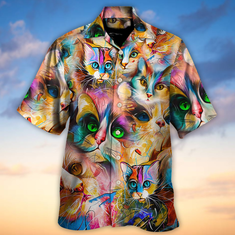 Funny Colorful Cat Mixer Hawaiian Shirt Pattern View For Relaxed Warm Weather Outfits
