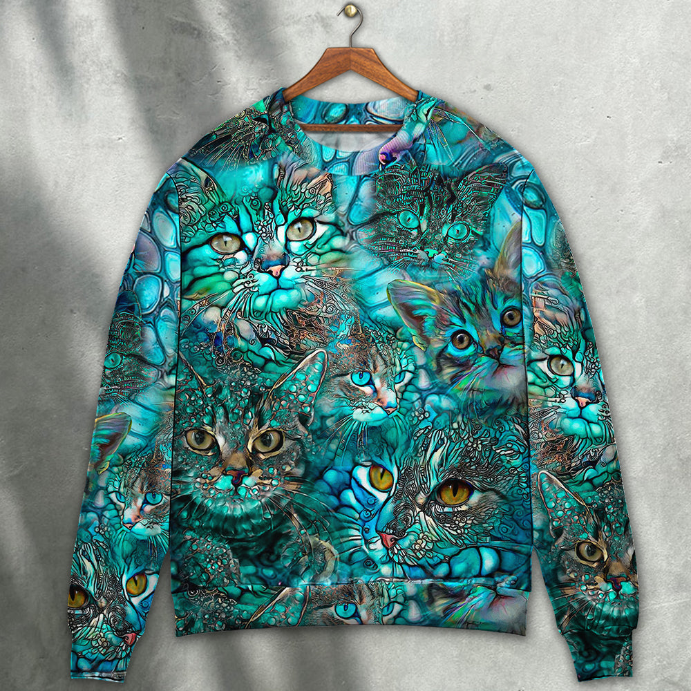 Blue Colorful Cat Sweater For Animal Lovers Casual Wear Holidays And Thoughtful Gifting