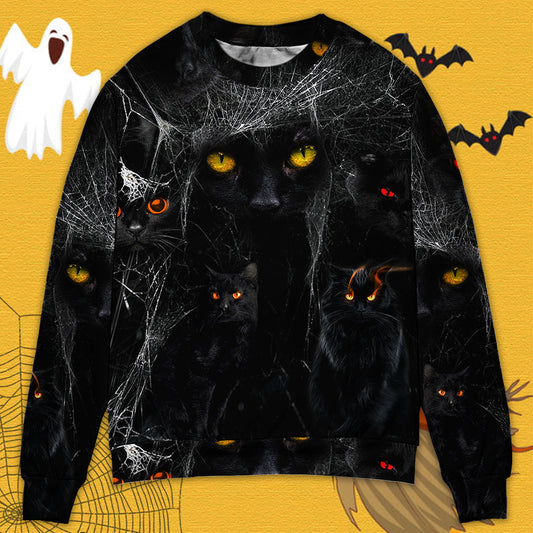 Halloween Black Cat In The Dark Sweater For Bold Streetwear Travel And Relaxed Everyday Styling