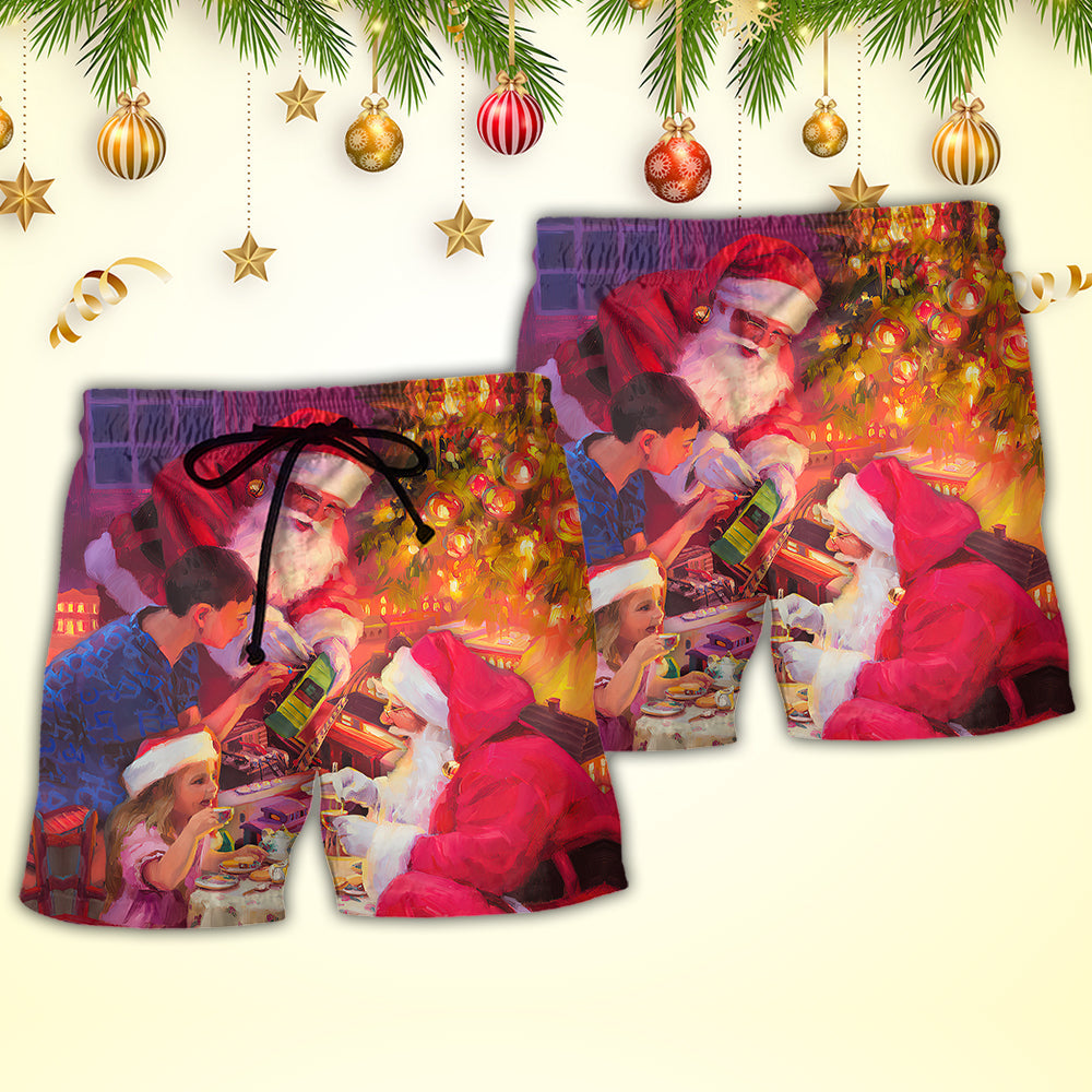 Christmas Santa Light Story Beach Shorts Pattern Detail For Relaxed Warm Weather Outfits