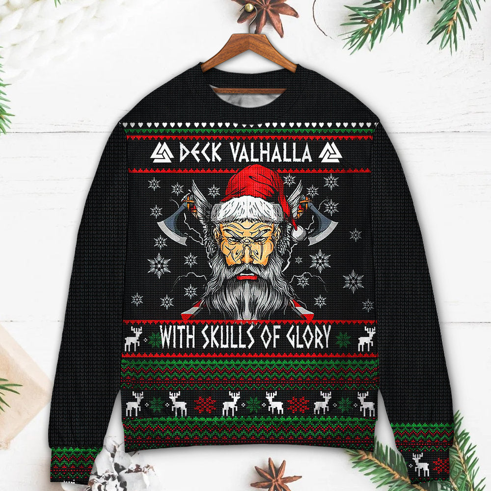 Christmas Valhalla Skull Of Glory Sweater For Holiday Travel Winter Outings And Cheerful Gift Giving