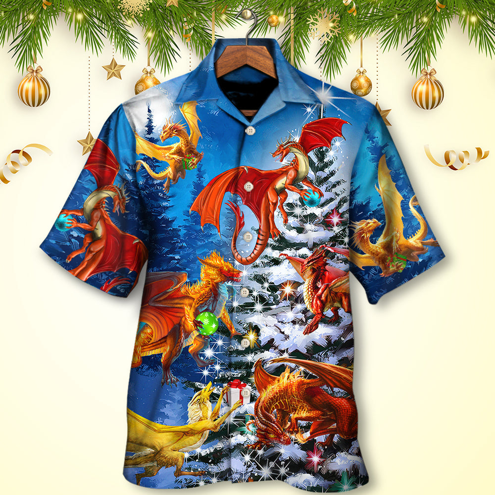 Christmas Dragon Family Light Hawaiian Shirt Detailed Pattern View For Thoughtful Gifting