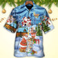 Snowman Christmas Santa Friends Hawaiian Shirt Artwork Detail For Resort Trips And Outdoor Activities
