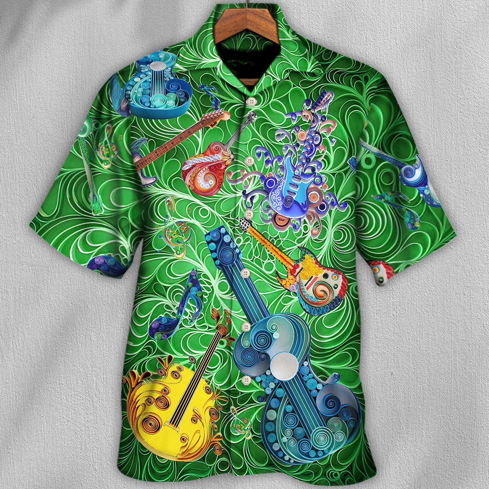 Green Guitar Hawaiian Shirt For Tropical Escapes Resort Wear And Outdoor Celebrations