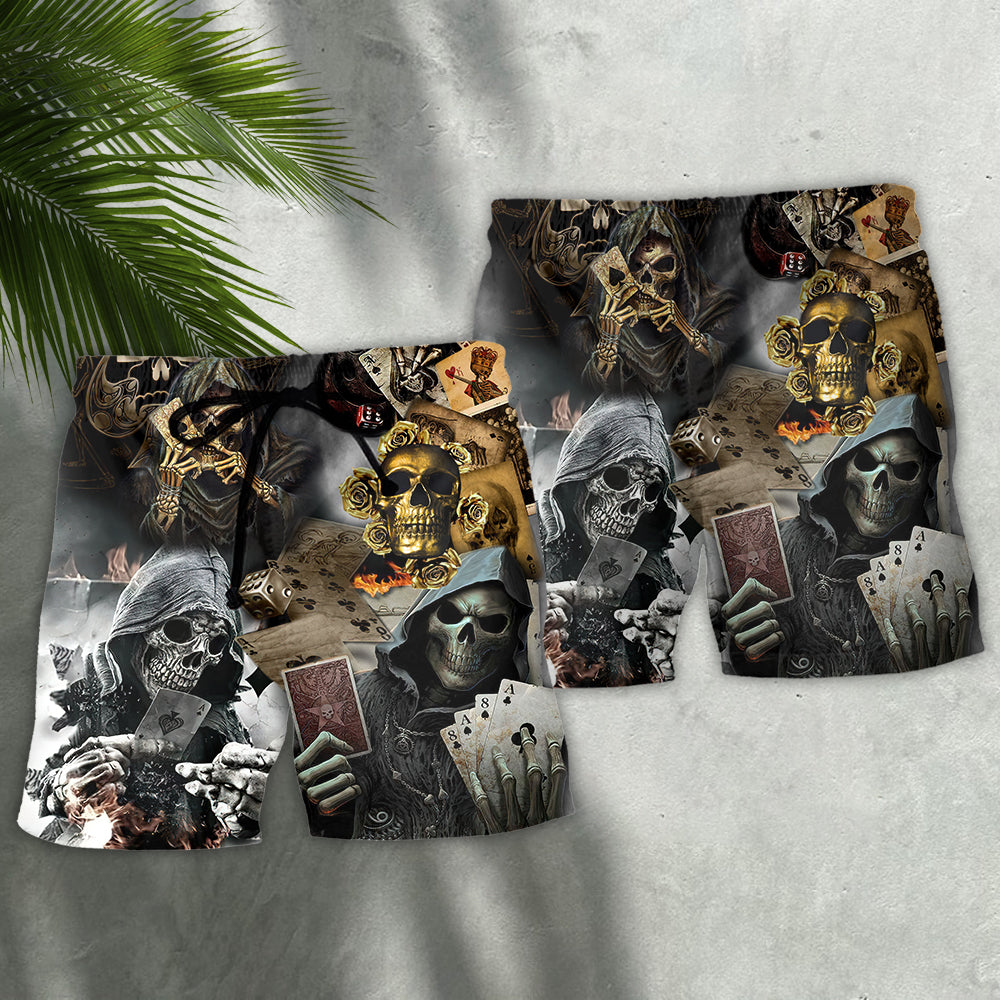 Skull Casino Video Gaming Beach Shorts Pattern Detail For Outdoor Activities And Leisure And Relaxation