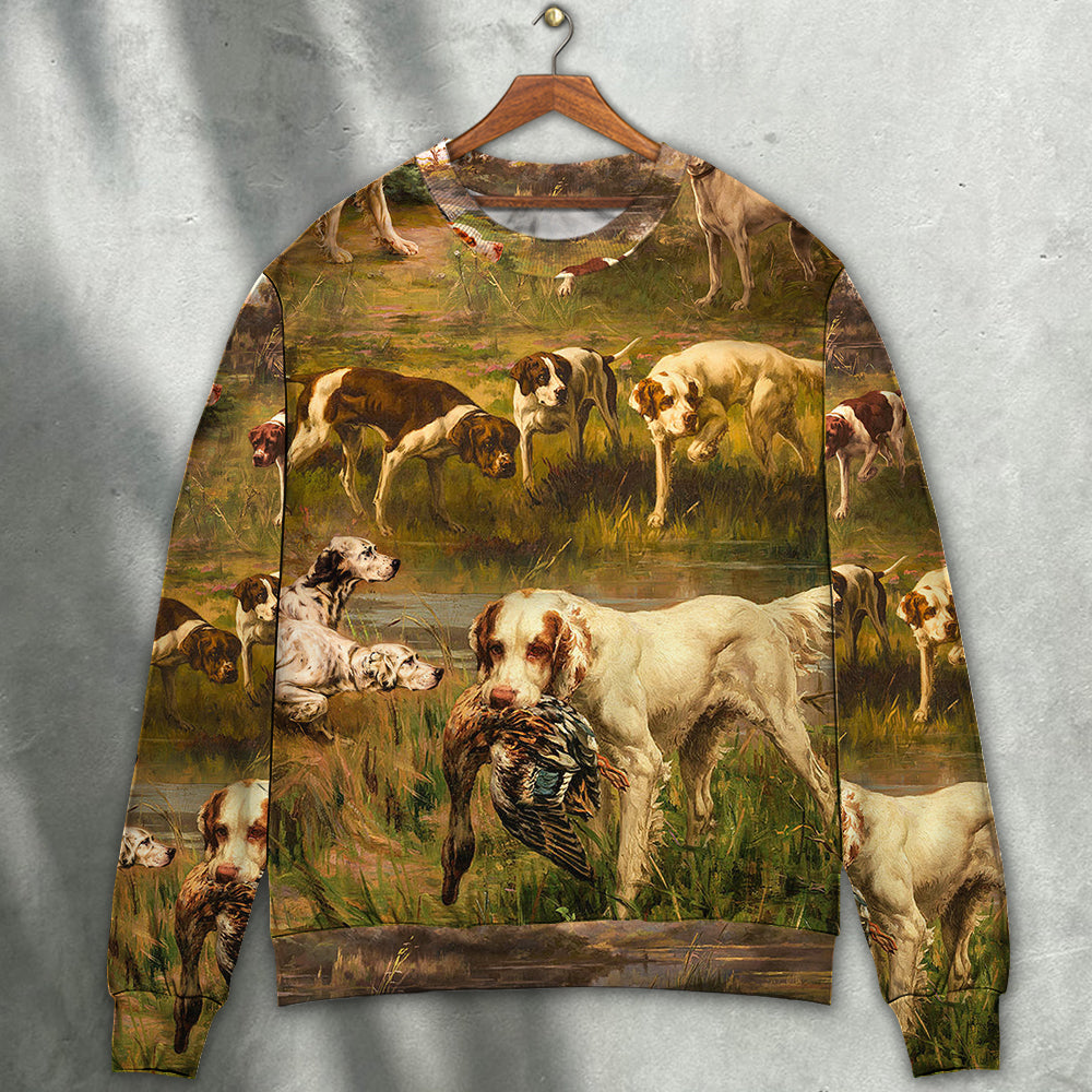 Hunting Dog And Duck Sweater For Playful Everyday Outfits Travel And Comfortable Daily Wear