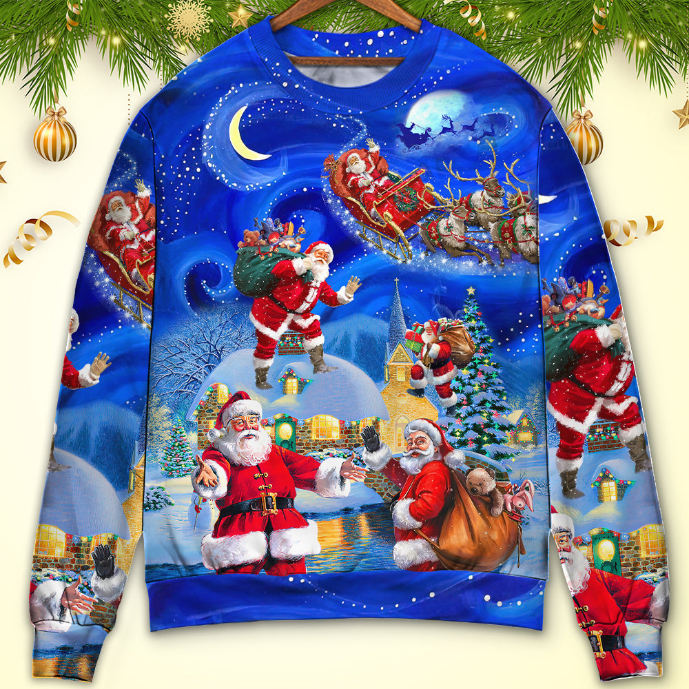 Christmas Santa In Town Magic Night Sweater For Family Gatherings Winter Travel And Everyday Seasonal Comfort