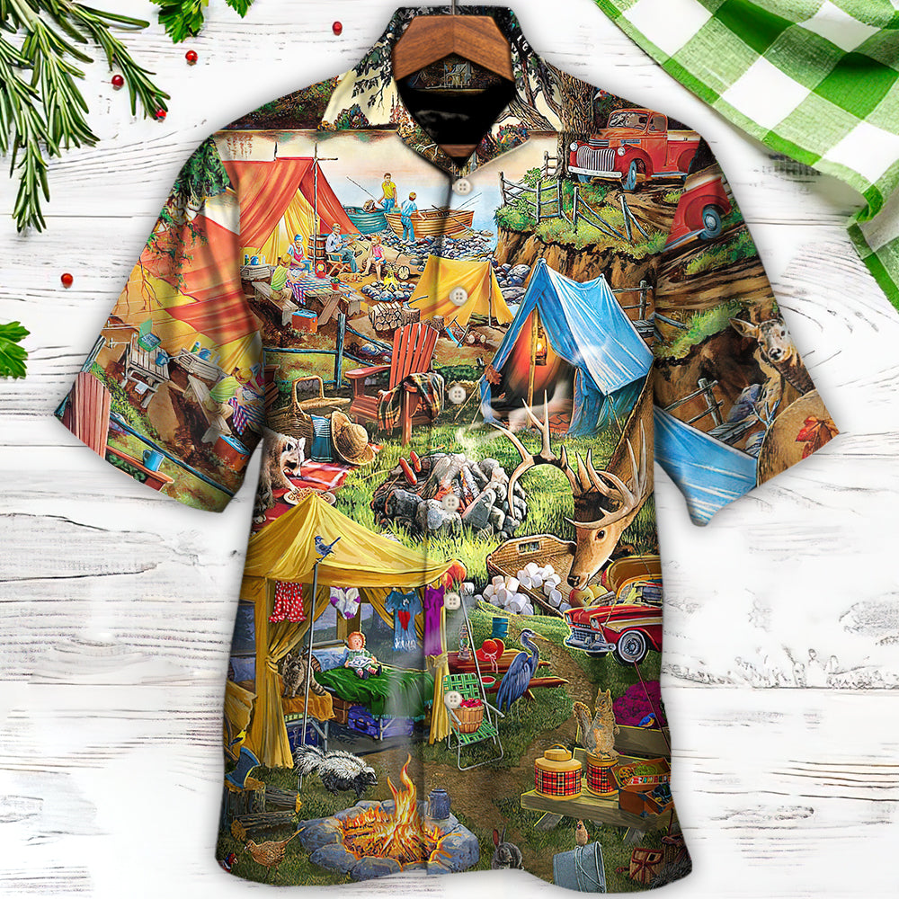 Camping Glamping Tent Family Picnic Hawaiian Shirt Creative Print View For Warm Weather Events