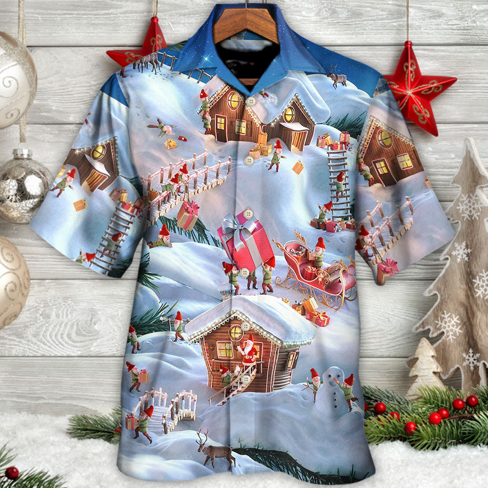 Festive Christmas Santa Gnome Hawaiian Shirt Graphic Artwork Detail For Summer Travel
