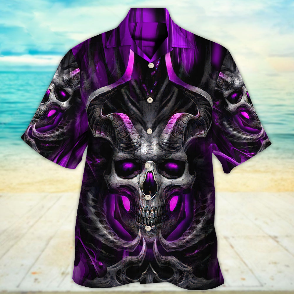 Dark Purple Skull Fire Lighting Hawaiian Shirt For Vacation Days And Relaxed Coastal Outings