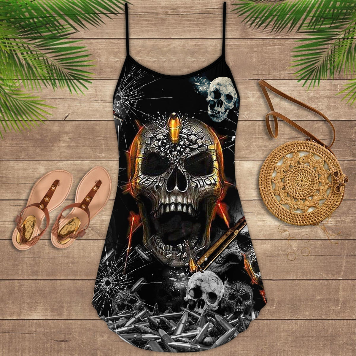 Skull Oh My Skull V-Neck Sleeveless Cami Dress For Travel And Expressive Warm Weather Fashion