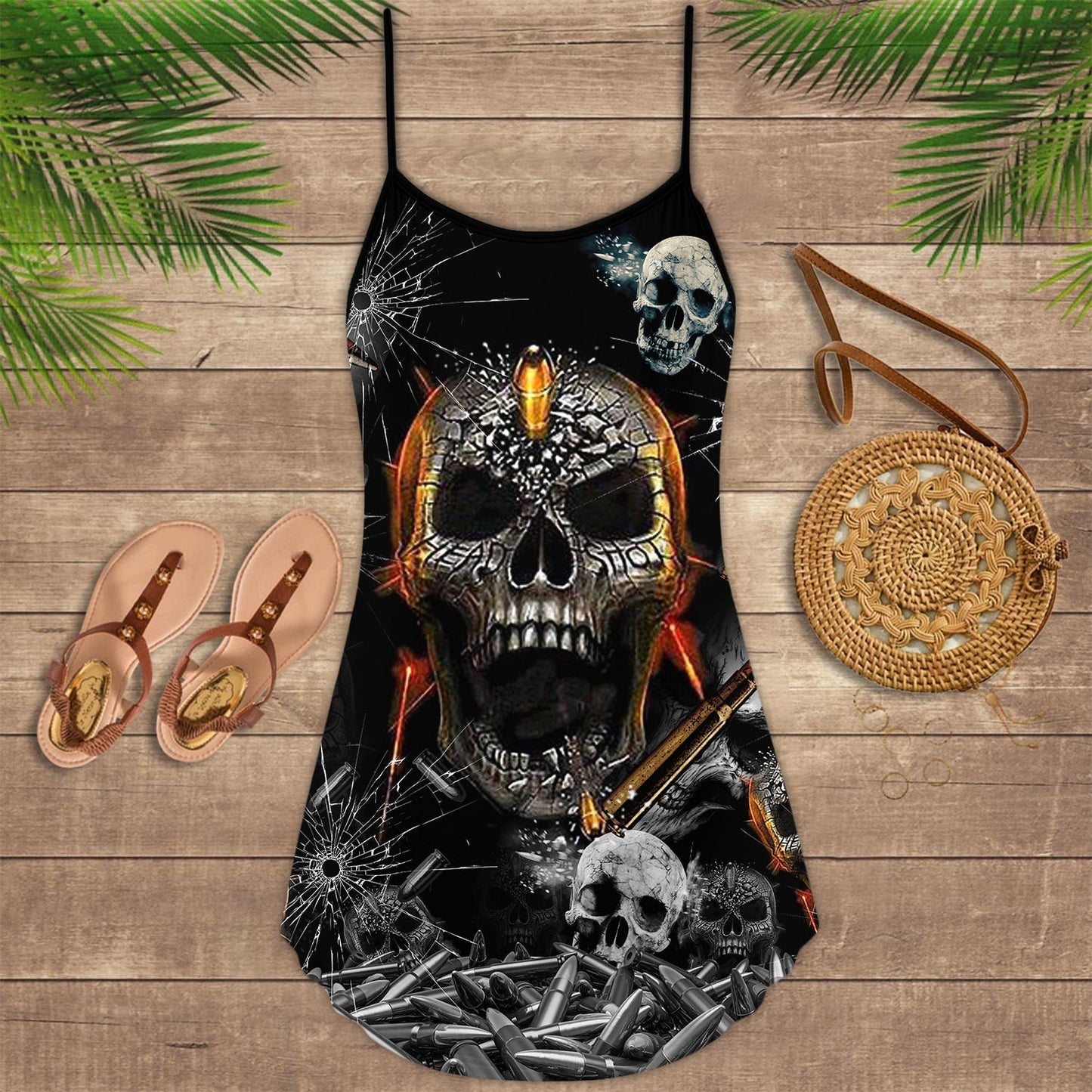 Skull Oh My Skull V-Neck Sleeveless Cami Dress For Travel And Expressive Warm Weather Fashion