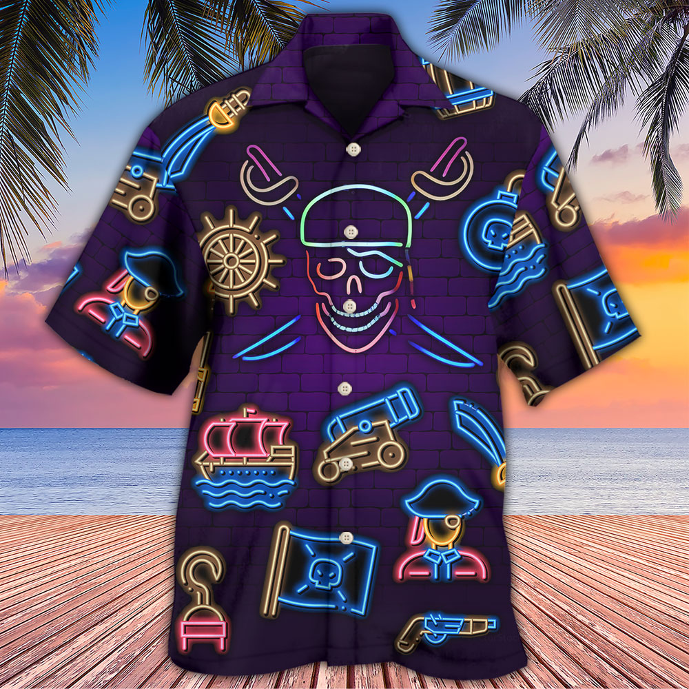 Creative Neon Pirate Hawaiian Shirt Creative Print View For Resort Wear