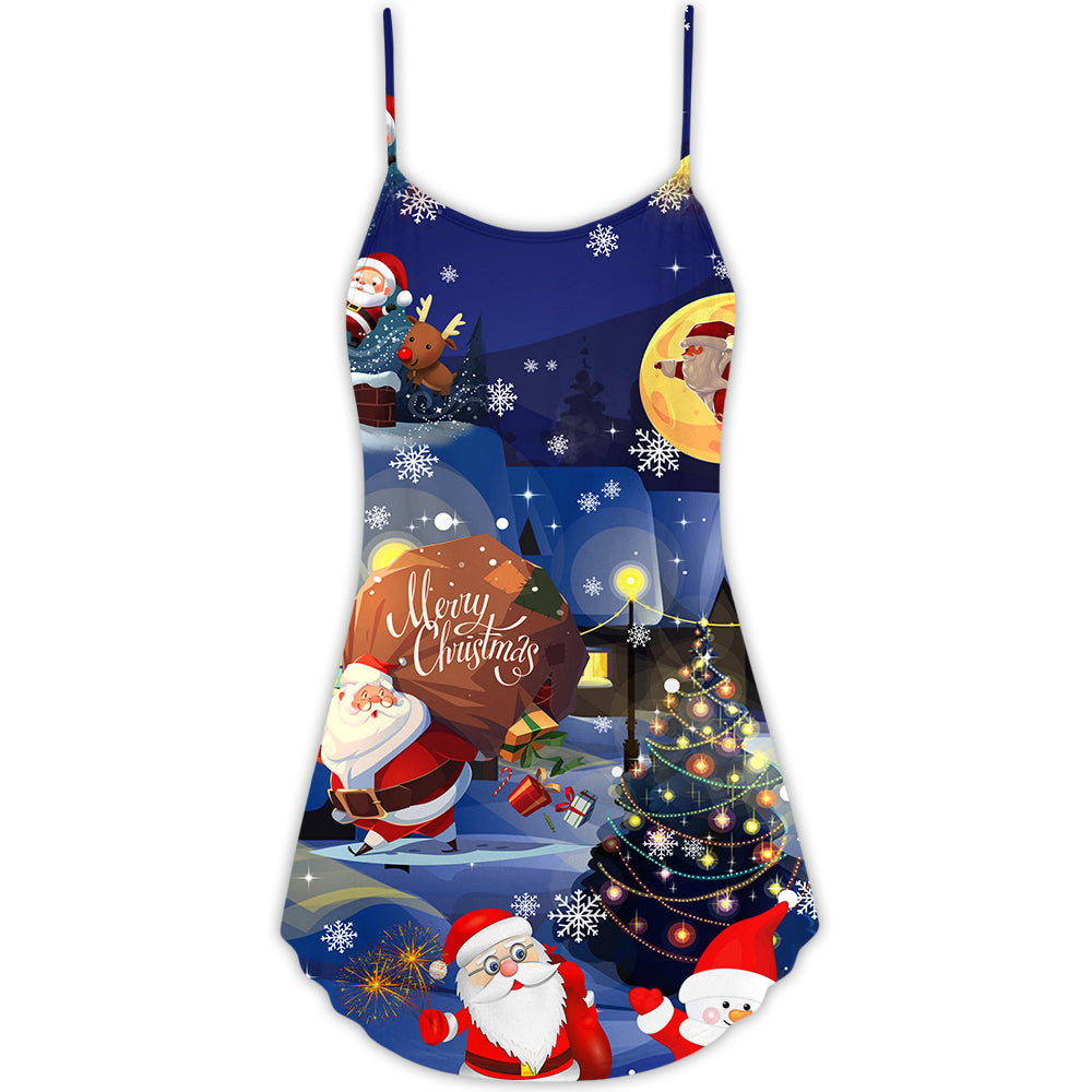 Christmas Love Santa And Gifts V-Neck Sleeveless Cami Dress For Festive Events And Casual Summer Styling