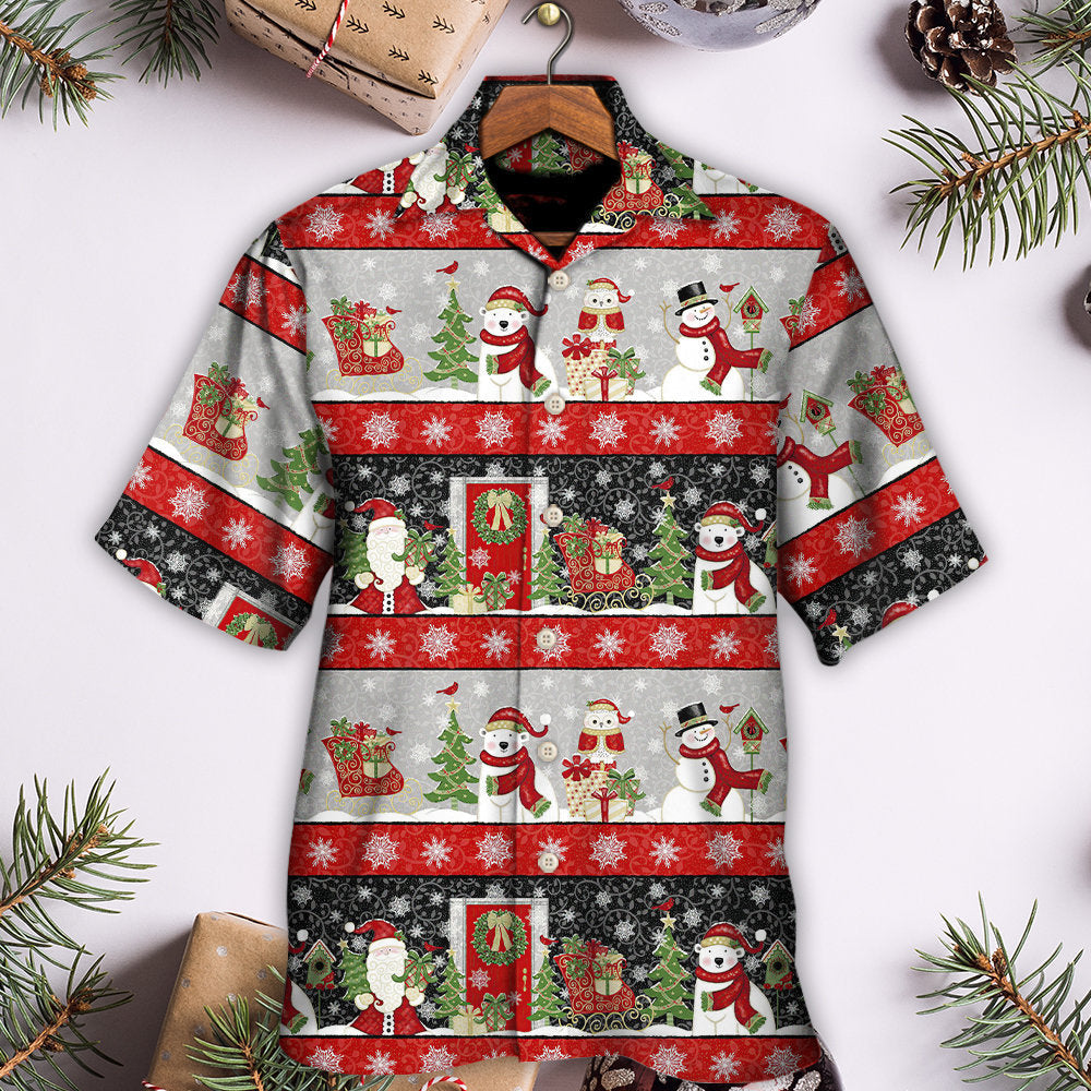 Christmas Santa Snowman Hawaiian Shirt Collar And Front View For Thoughtful Gifting
