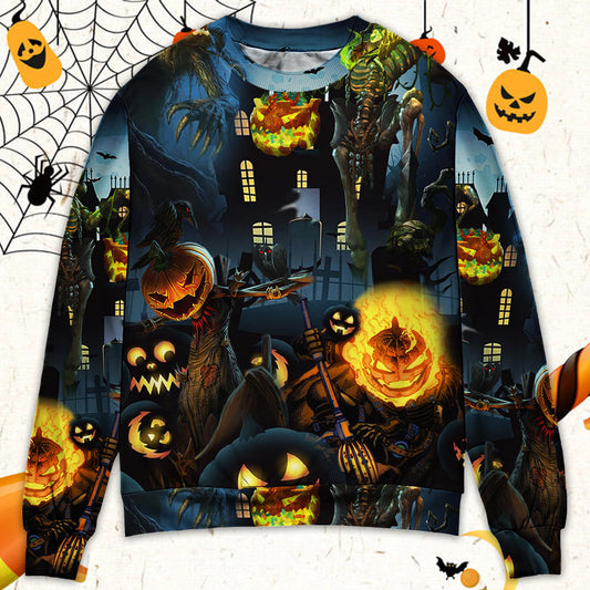 Halloween Pumpkin Night Sky Sweater For Art Fans Travel Parties And Distinctive Casual Style