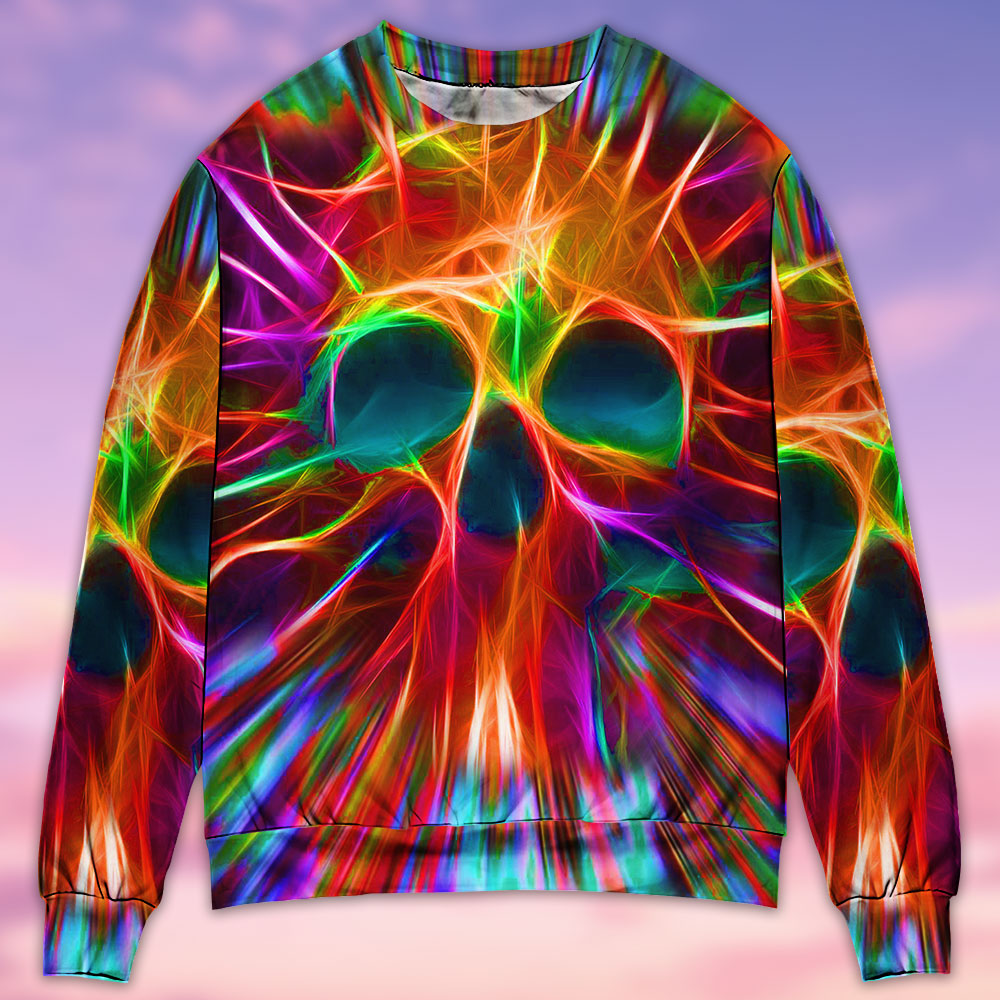 Rainbow Color Skull Sweater For Art Fans Travel Parties And Distinctive Casual Style