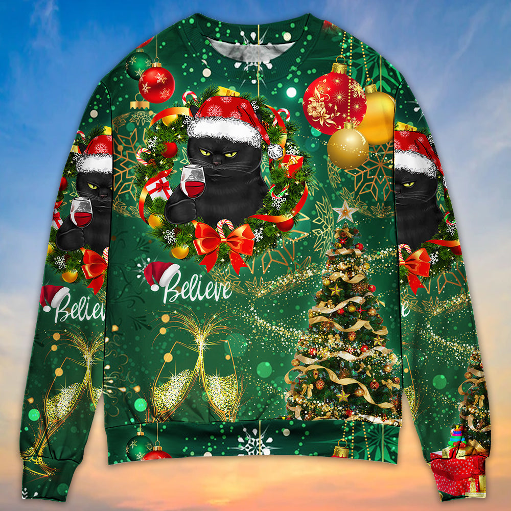 Christmas Black Cat Holiday Tree Glow Sweater For Seasonal Parties Cozy Gatherings And Thoughtful Holiday Gifts