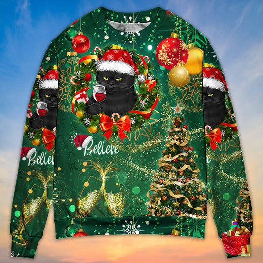 Christmas Black Cat Holiday Tree Glow Sweater For Seasonal Parties Cozy Gatherings And Thoughtful Holiday Gifts