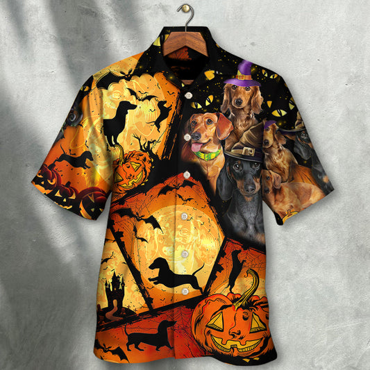 Halloween Dachshund Pumpkin Hawaiian Shirt Pattern View For Lightweight Everyday Style