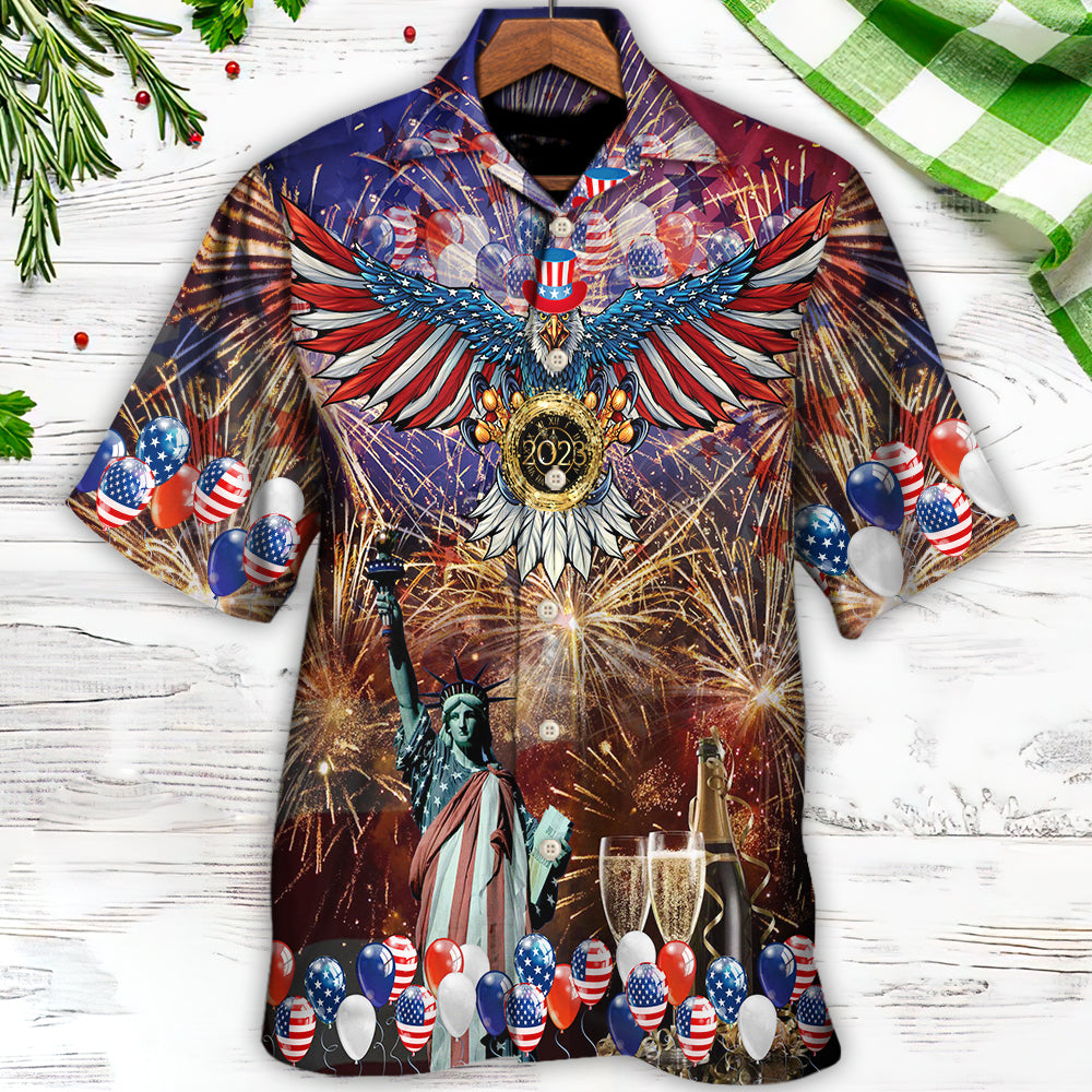 Patriotic New Year Symbols Hawaiian Shirt With All Over Print For Tropical Escapes Resort Wear And Outdoor Celebrations