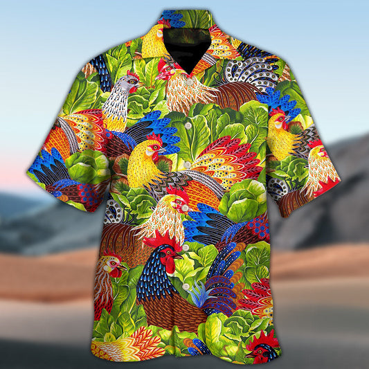 Colorful Chicken Family Hawaiian Shirt Design Detail For Sunny Adventures And Casual Wear