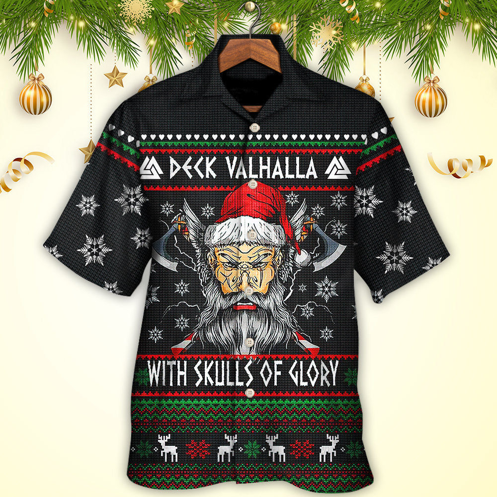Skull Christmas Deck Valhalla Glory Hawaiian Shirt For Poolside Relaxation And Sunny Getaways