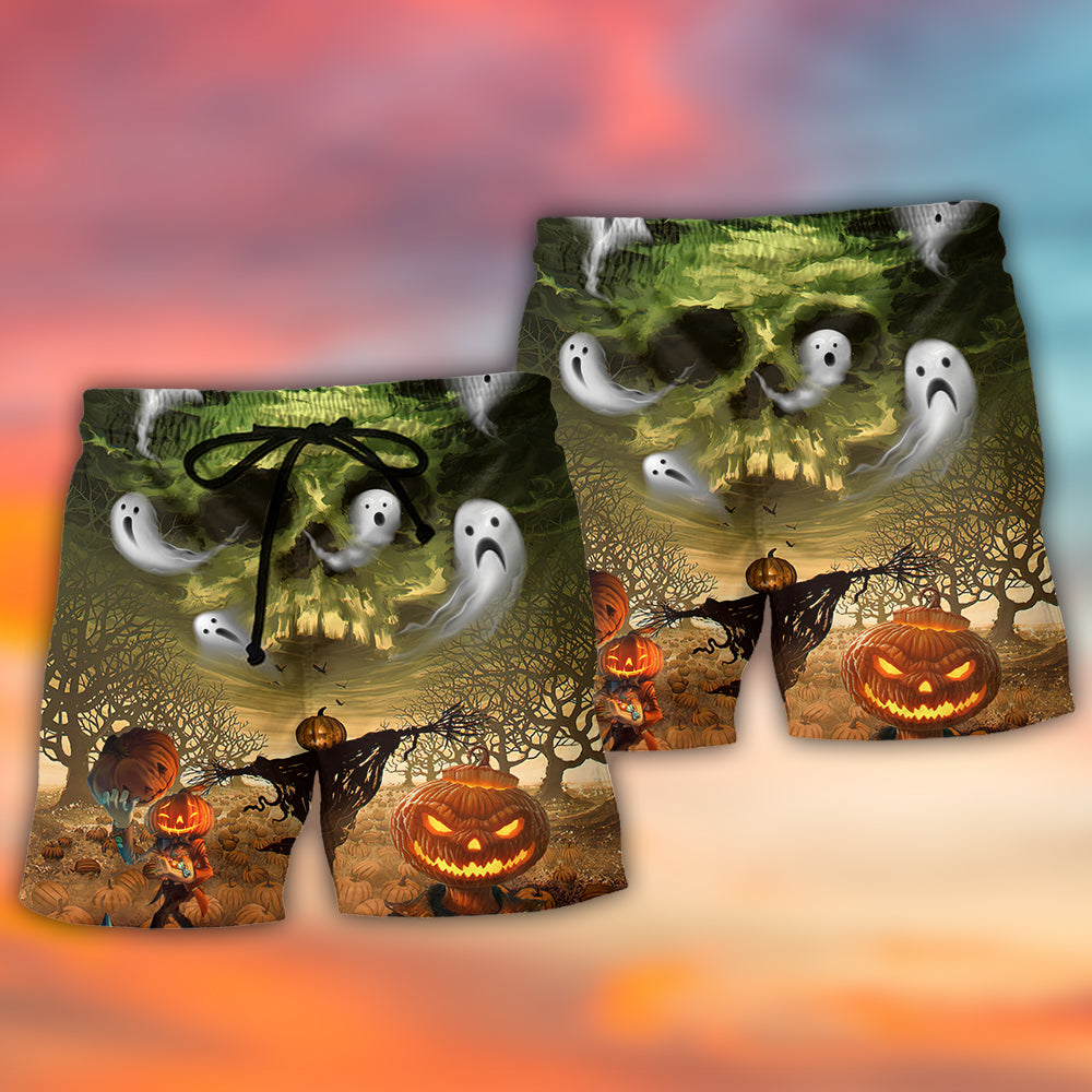 Pumpkin Crazy Ghost Beach Shorts Pattern Detail For Warm Weather Comfort And Comfortable Daily Wear
