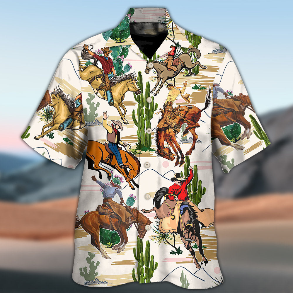 Western Tropical Cowboy Desert Cactus Hawaiian Shirt Artwork View For Weekend Travel And Beach Style