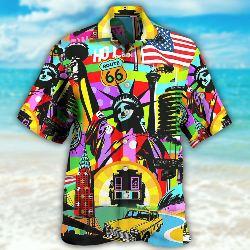 American Creative Pattern Hawaiian Shirt All Over Print Detail For Coastal Travel