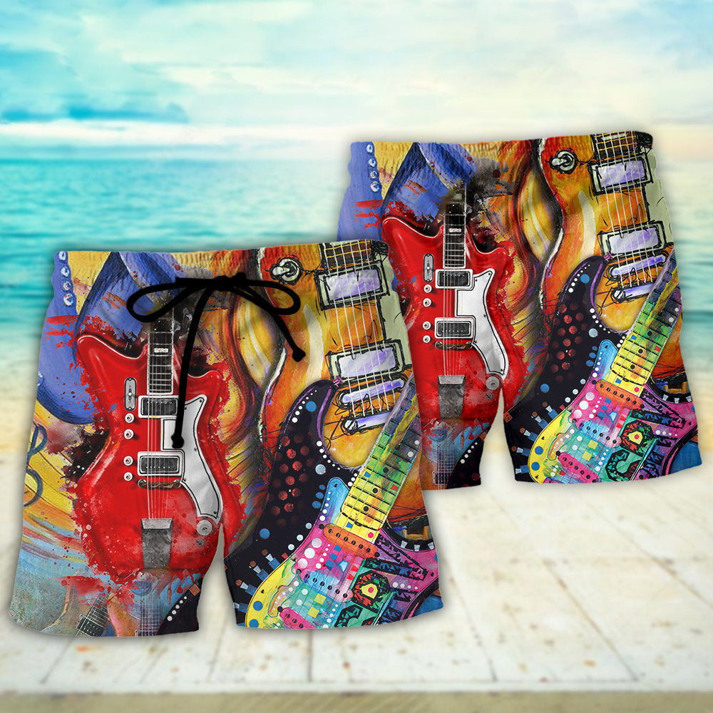 Guitar Galaxy Colorful Music Fantasy Beach Shorts Graphic Detail For Resort Trips And Casual Outings