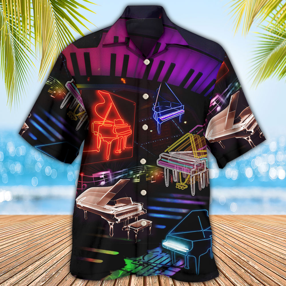 Neon Piano Music Hawaiian Shirt For Warm Weather Adventures And Everyday Comfort