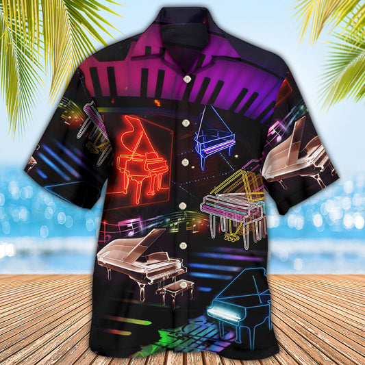 Neon Piano Music Hawaiian Shirt For Warm Weather Adventures And Everyday Comfort