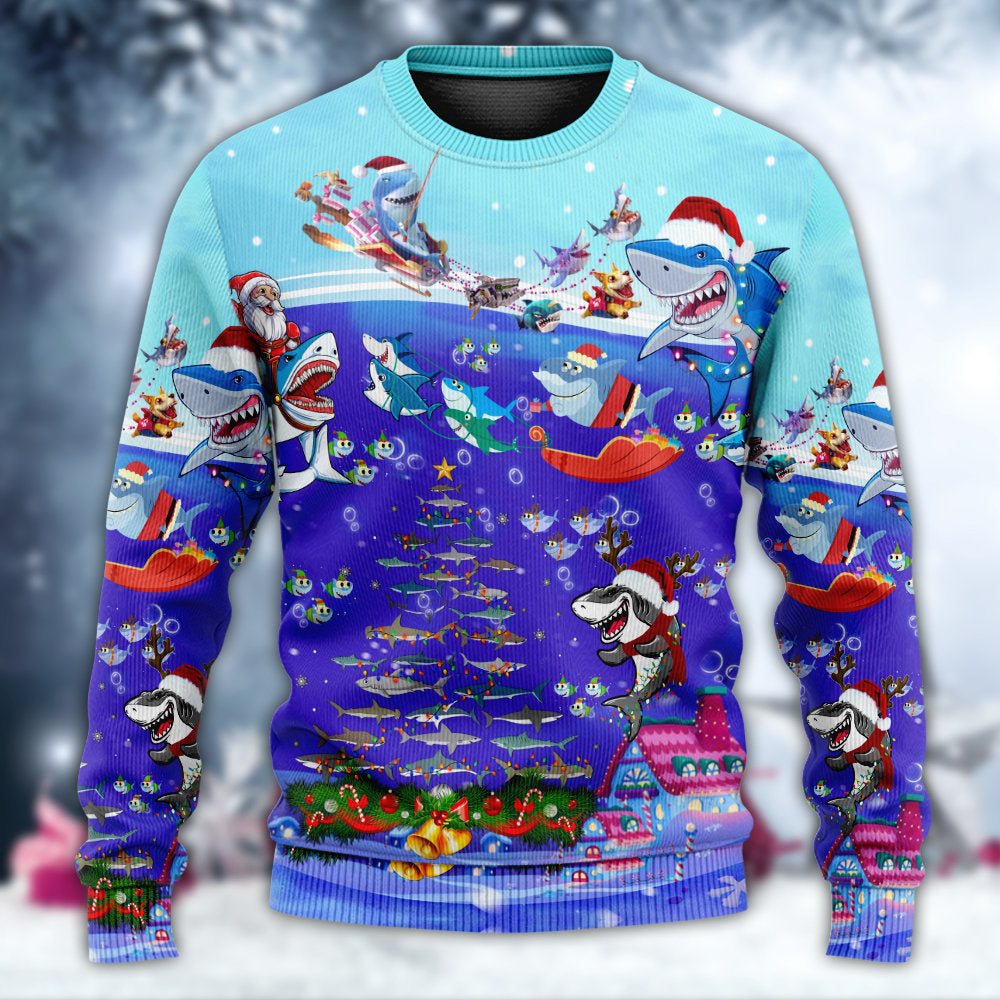 Christmas Santa Shark Rocket Ocean Gifts Sweater For Winter Parties Seasonal Adventures And Relaxed Everyday Styling