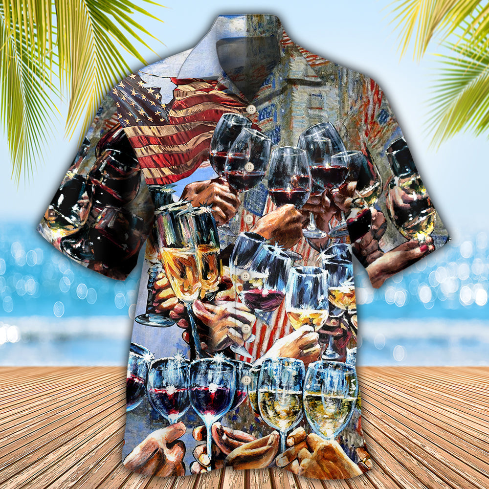 Wine Cheers Independence Day Hawaiian Shirt Artwork Detail For Resort Trips And Outdoor Activities