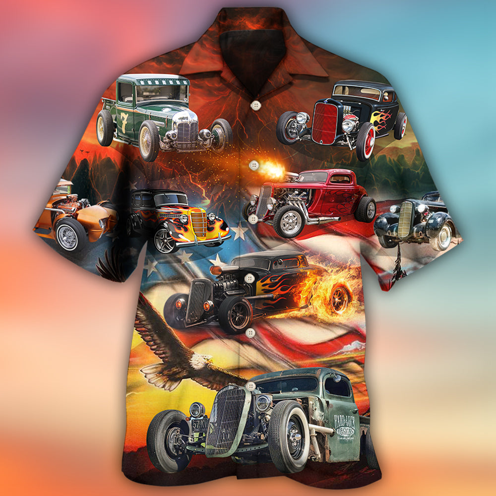 Patriotic American Hot Rod Flag Hawaiian Shirt Artwork View For Coastal Travel