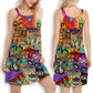 Cat Prom Lets Go Down Street Celebrate Mardi Gras V-Neck Sleeveless Cami Dress For Festivals And Relaxed Daily Fashion