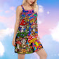 Hippie Mushroom Joyful Companions V-Neck Sleeveless Cami Dress For Beach Travel And Free Spirited Outfits