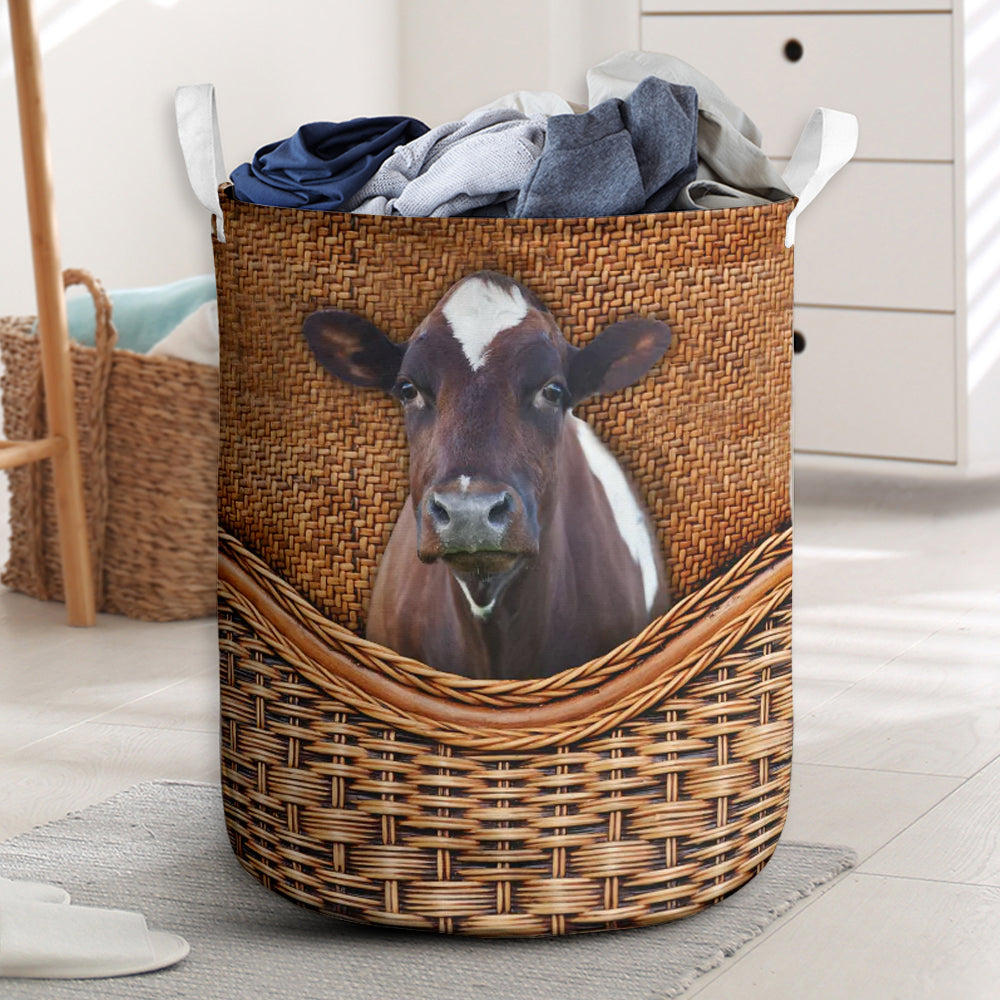 Ayrshire Cow Rattan Texture Laundry Basket For Room Home Organizer